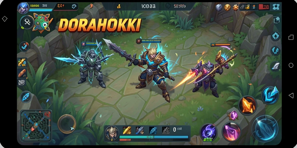 Screenshot DORAHOKI menampilkan intensitas pertarungan dalam mode MOBA.