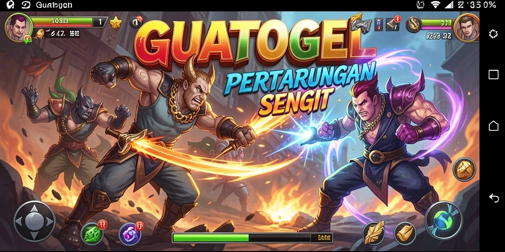 Screenshot GUATOGEL menampilkan aksi pertarungan karakter yang dinamis dan grafis yang memukau.