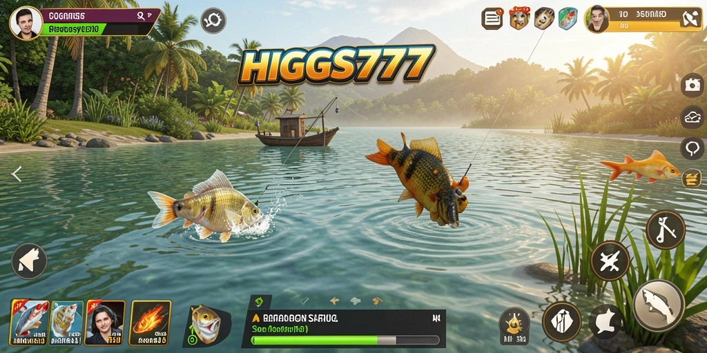 Screenshot HIGGS777 menampilkan momen seru memancing ikan.