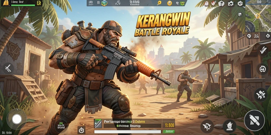Tangkapan layar pertarungan seru di KERANGWIN dengan gameplay Battle Royale.