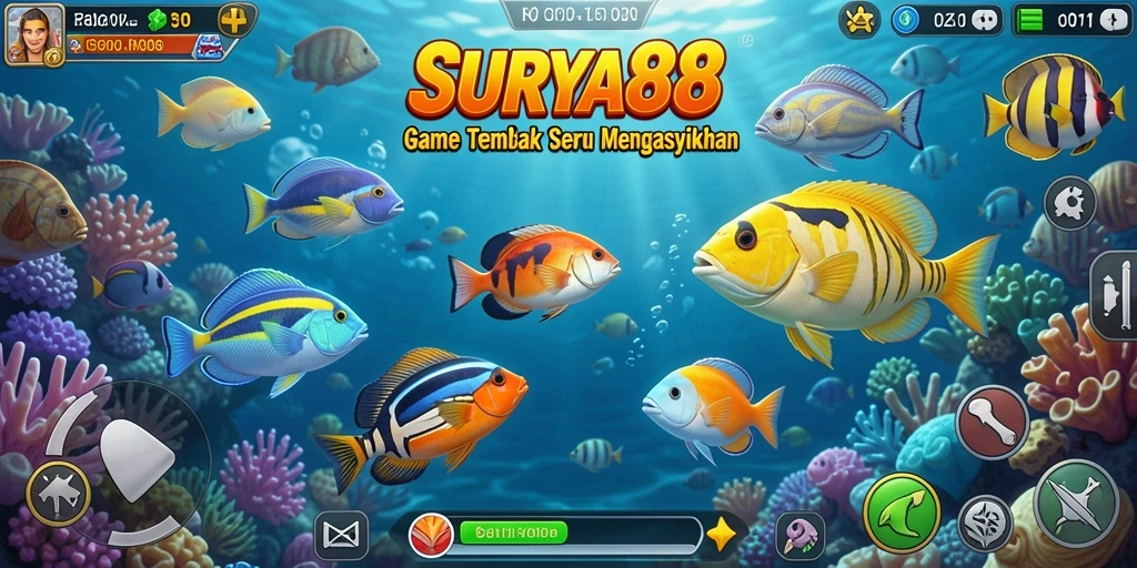 Tampilan gameplay seru dalam SURYA88 saat menembak ikan.