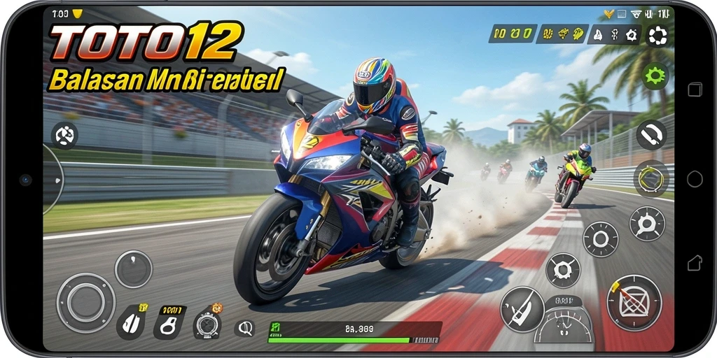 Tangkapan layar TOTO12 menampilkan aksi balapan motor yang mendebarkan.