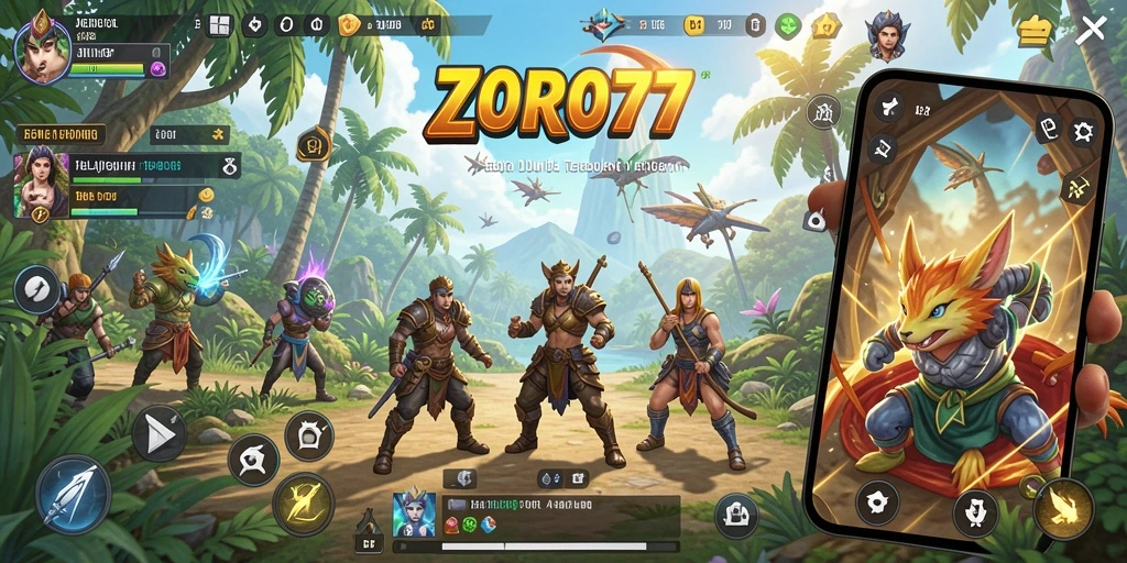 Screenshot gameplay ZORO77 menampilkan petualangan seru di dunia terbuka.